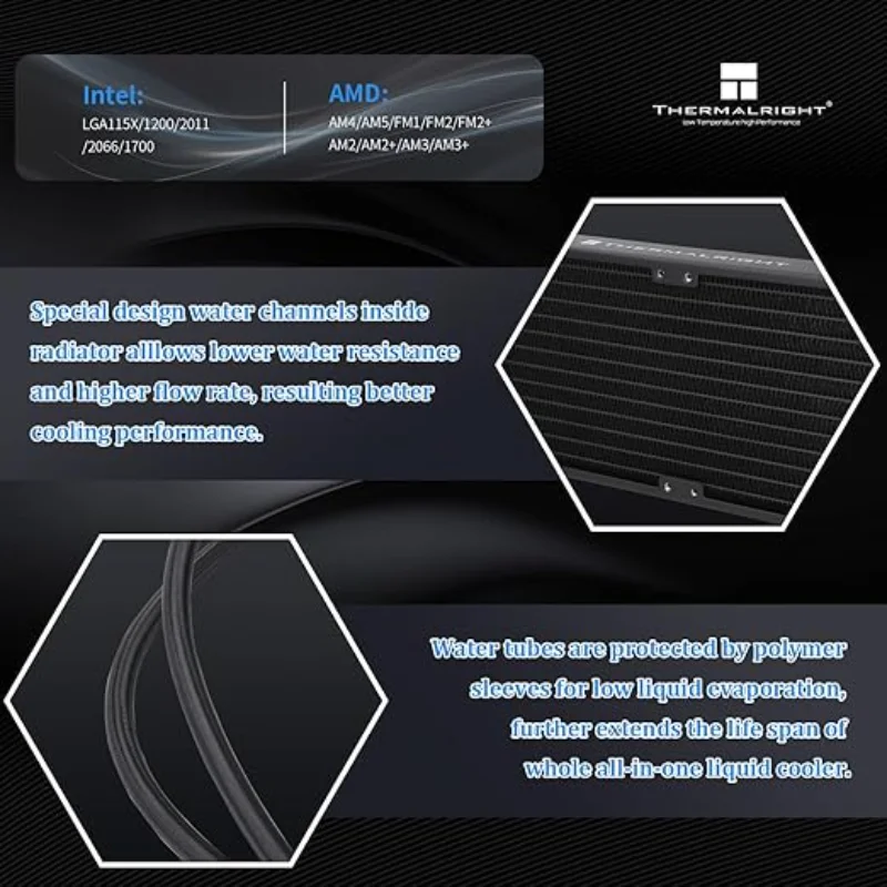Thermalright Frozen Notte 360, черный ARGB, водяное охлаждение, кулер для процессора, вентиляторы с ШИМ 3 × 120 мм для AM5 AM4 Intel LGA 1700/115X/1200/2011