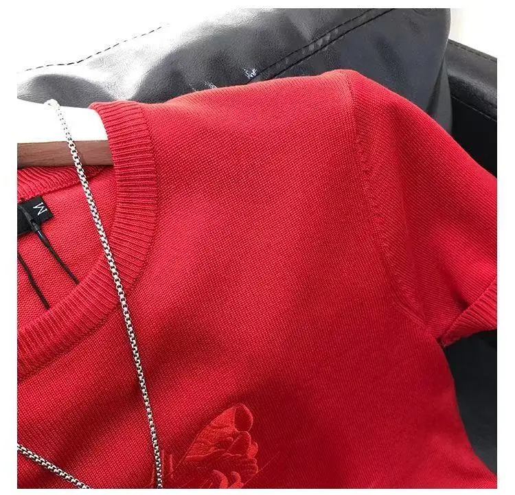 Summer New Casual Embroidery Knitted Base Shirt European and American Men's High Neck Water Ripple Solid Color T-shirt M-5XL