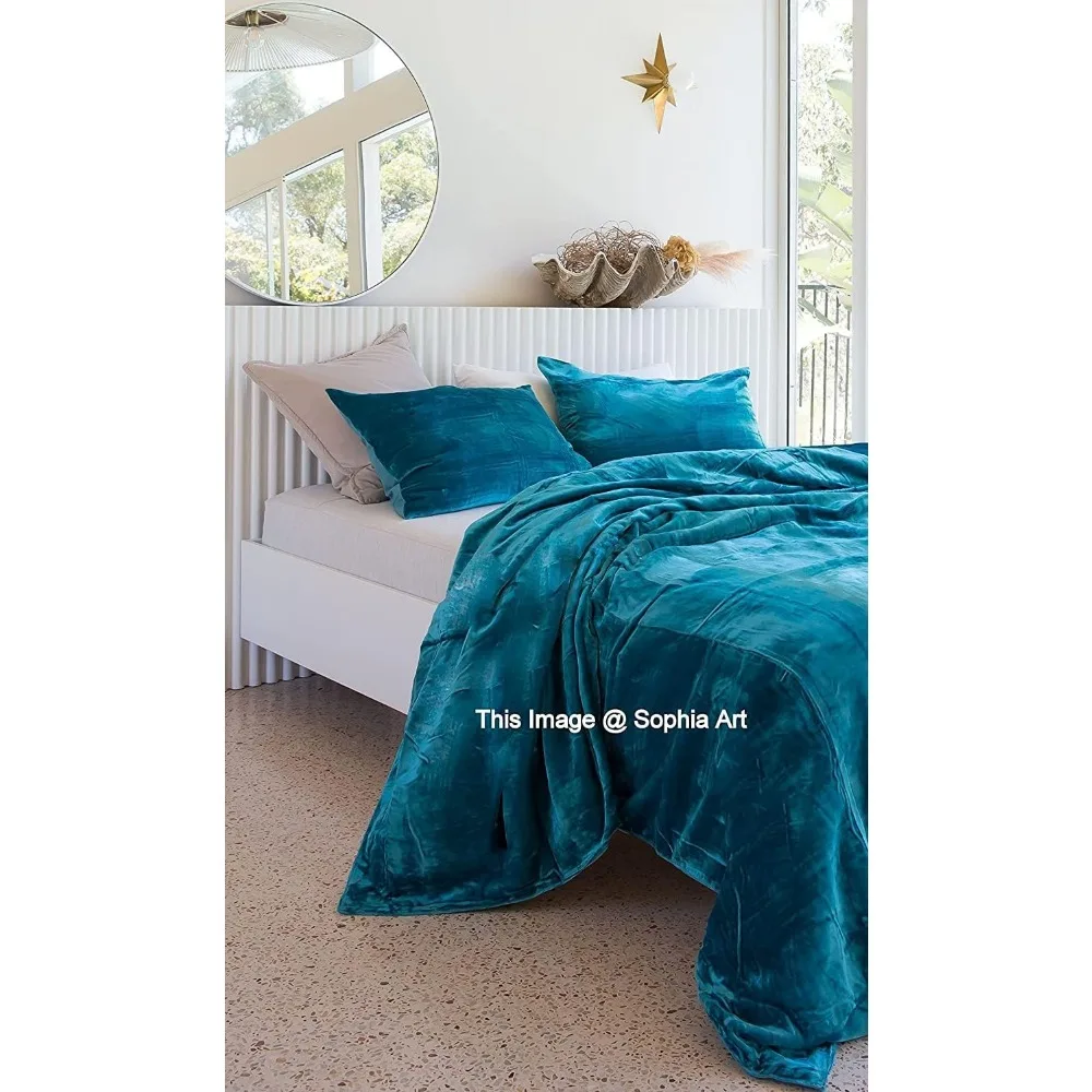 طقم غطاء لحاف بوهو مخملي رايون فاخر للغاية باللون الفيروزي الصلب سوبر كينج مقاس كبير غطاء لحاف UO 98x120 #4
