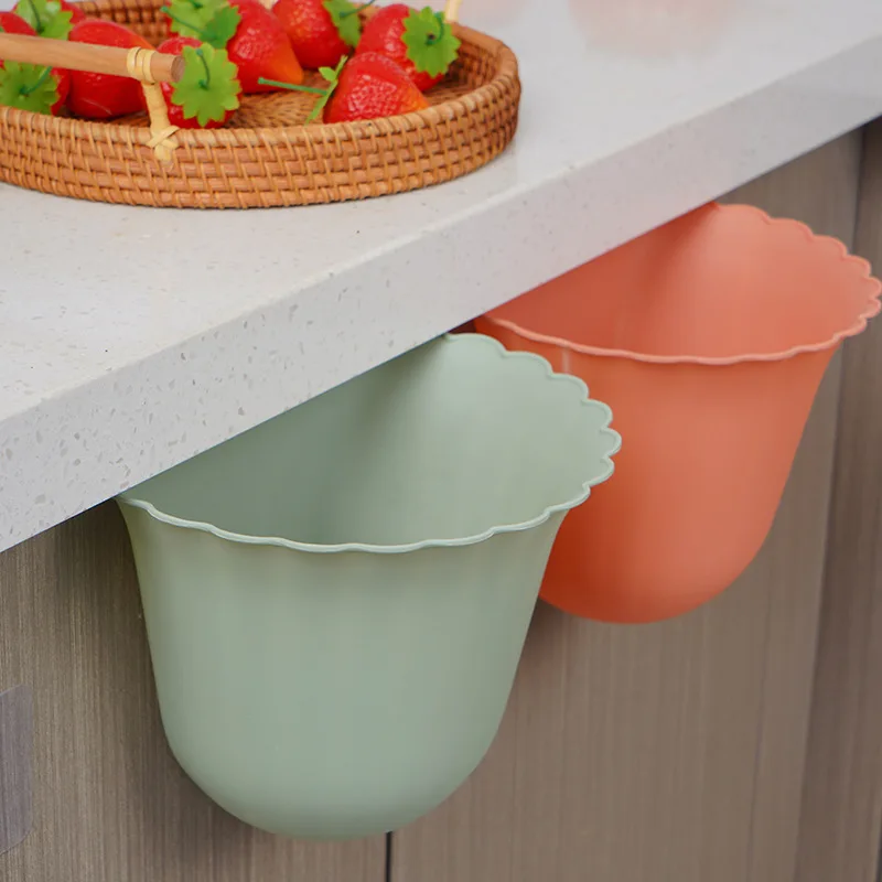 Flowers Shape Kitchen Hanging Trash Can Desktop Clutter Collection Basket Cabinet Wall Mounted Garbage Bin Container Household