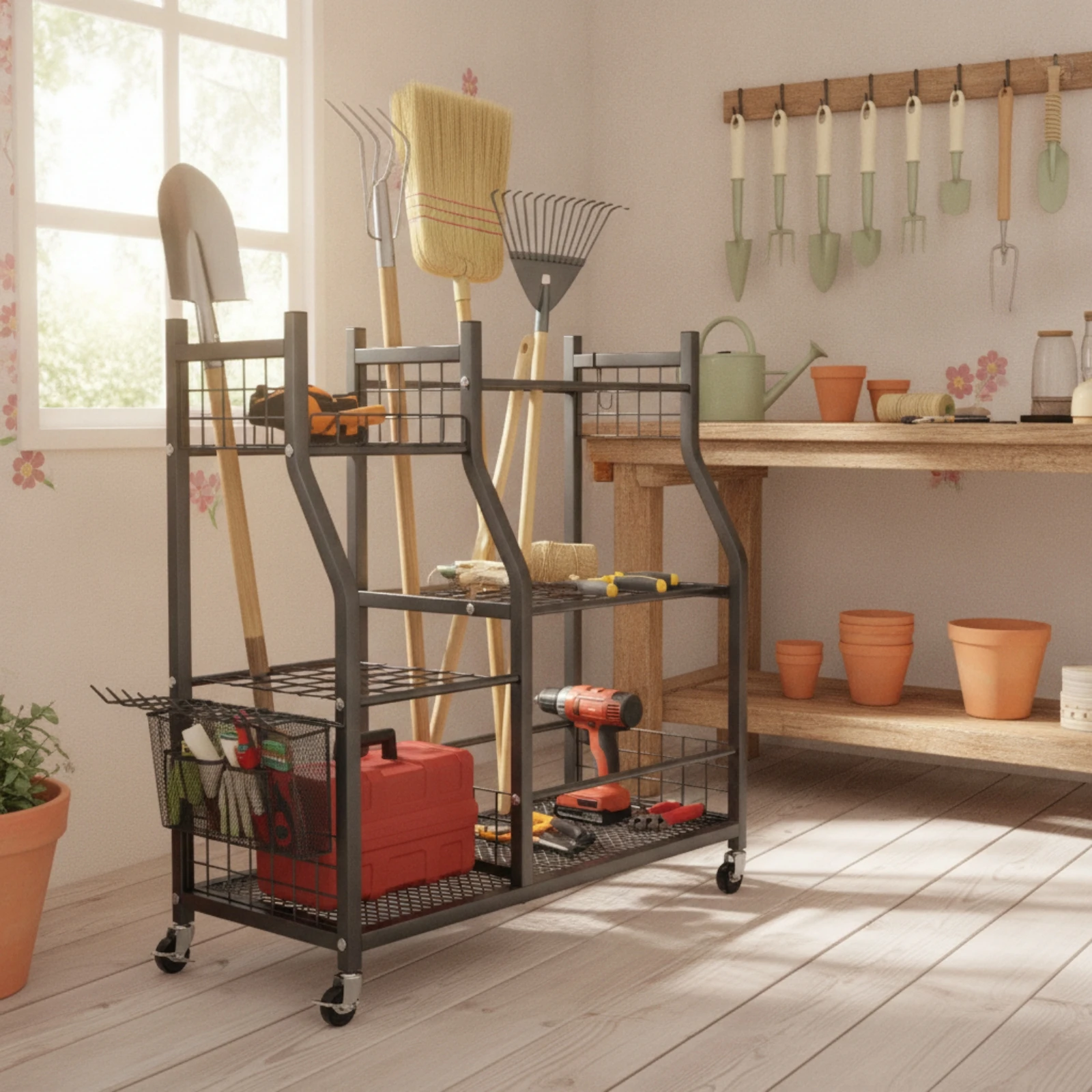 garden-tool-rack-heavy-duty-garden-tool-organizer-rolling-storage-cart-wheeled-mobile-for-gardeners-garage-shed