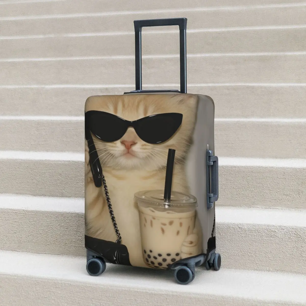 

Kawaii Cool Fashion Cat With Sunglasses & Bag Suitcase Cover Useful Travel Protection Luggage Case Holiday