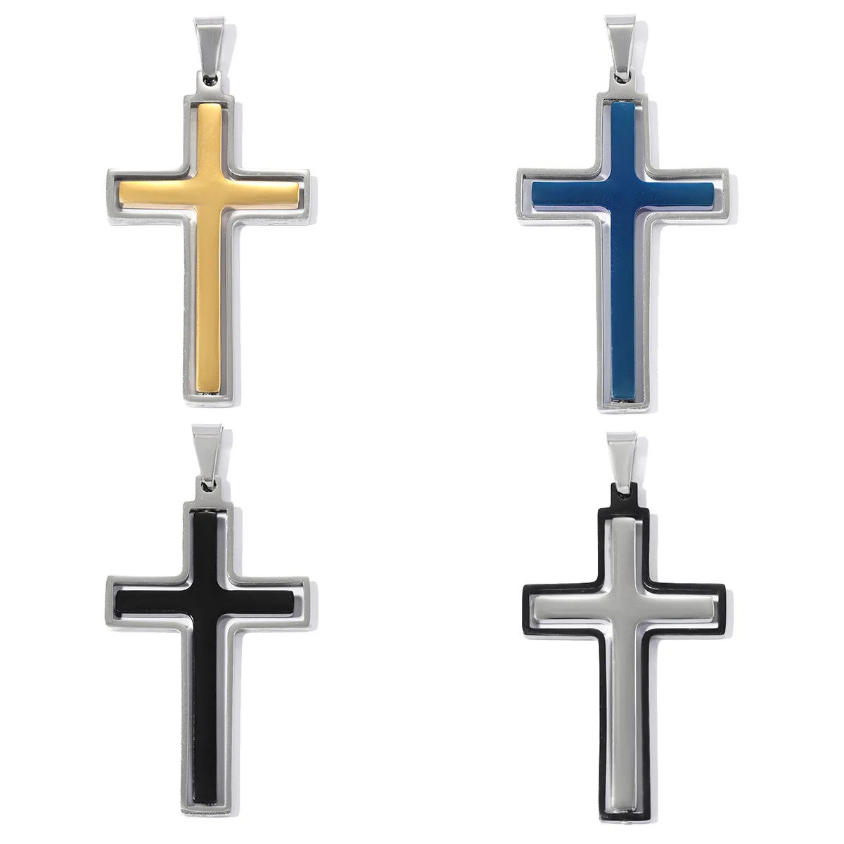 3 Stück/Set Edelstahl-Kreuzanhänger 25x48mm Quadratisches Drehkreuz DIY-Charms Zweifarbiger Schmuck Großhandel