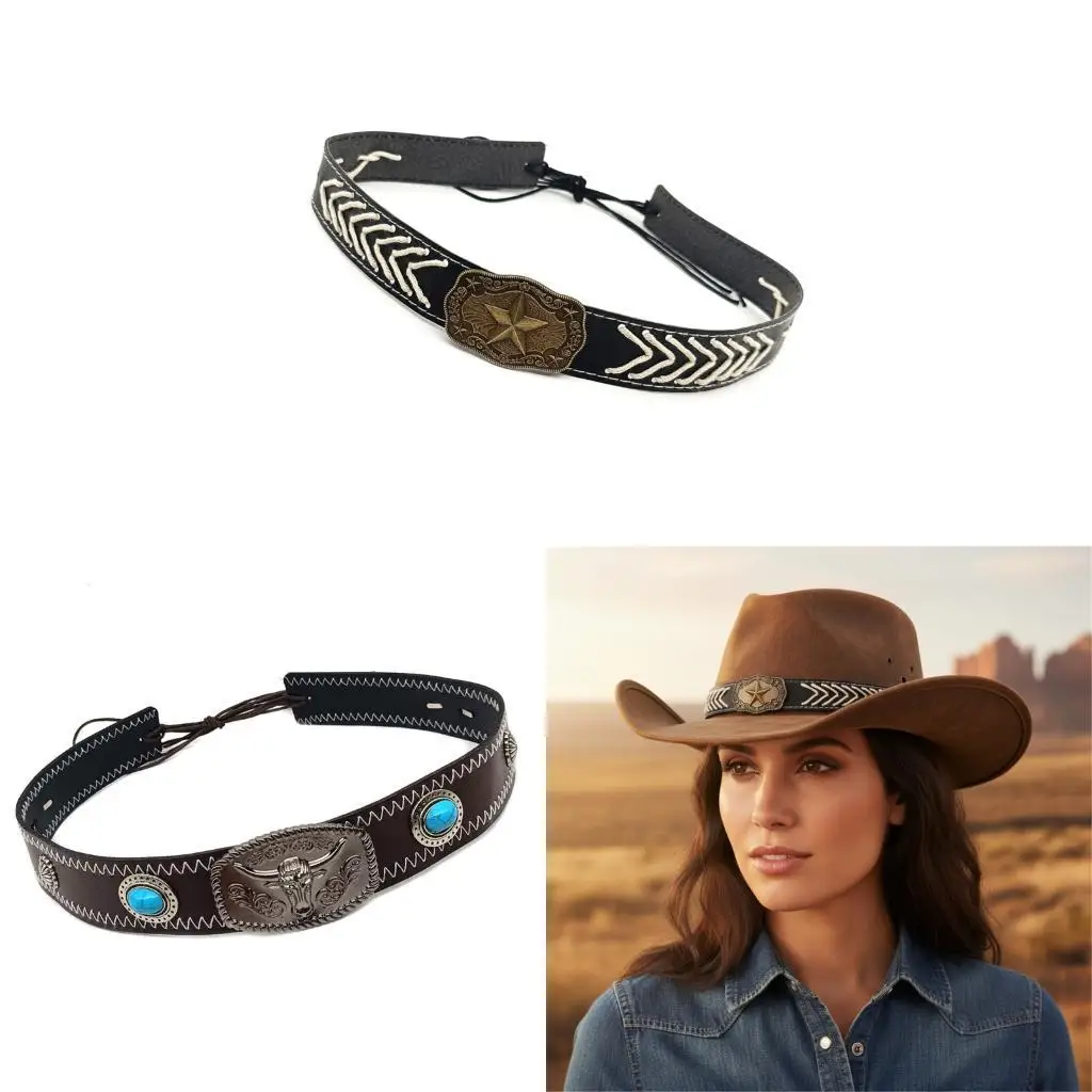 

Этнические шляпы ручной работы, ремни для улучшения западных ковбойских шляп, блестящие сшитые сменные дорожные аксессуары