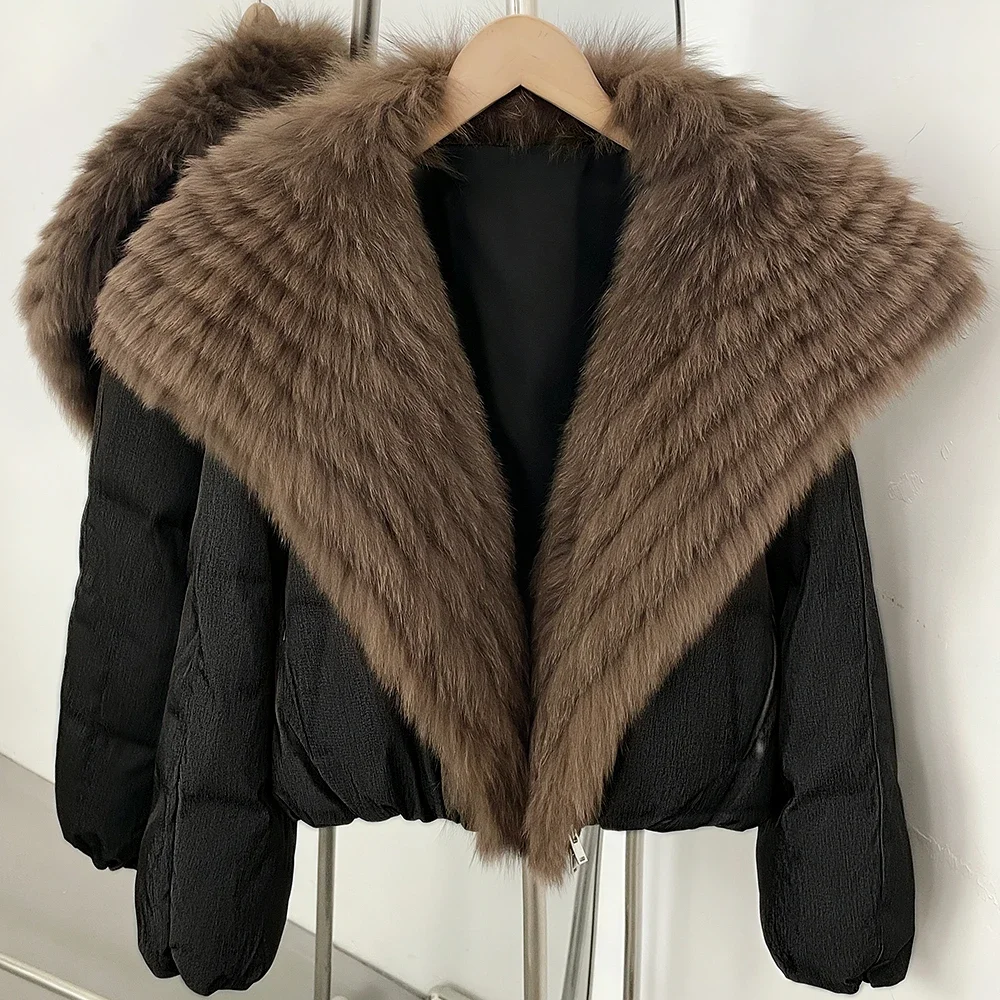 OFTBUY Oversized Quilted Outerwear Warm Winter Wear Smooth Zipper Duck Down Jacket Female Women Genuine Fox Fur Winter Coat
