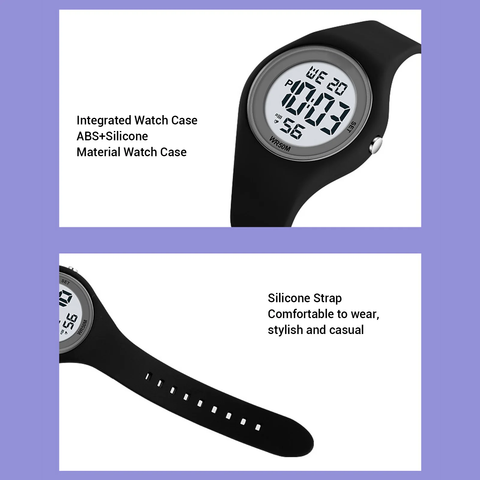 Kindersporthorloge Zachte band Kalender Alarm Stopwatch Kinderen Digitaal horloge Stappenteller EL-achtergrondverlichting voor kinderen van 5 tot 15 jaar oud