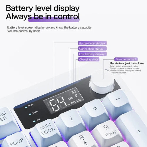 Imagen 2 del producto Xunfox TK100 Bluetooth teclado inalámbrico de modo dual escritorio portátil Oficina E-Sports gaming RGB efecto de luz carga robot sensación