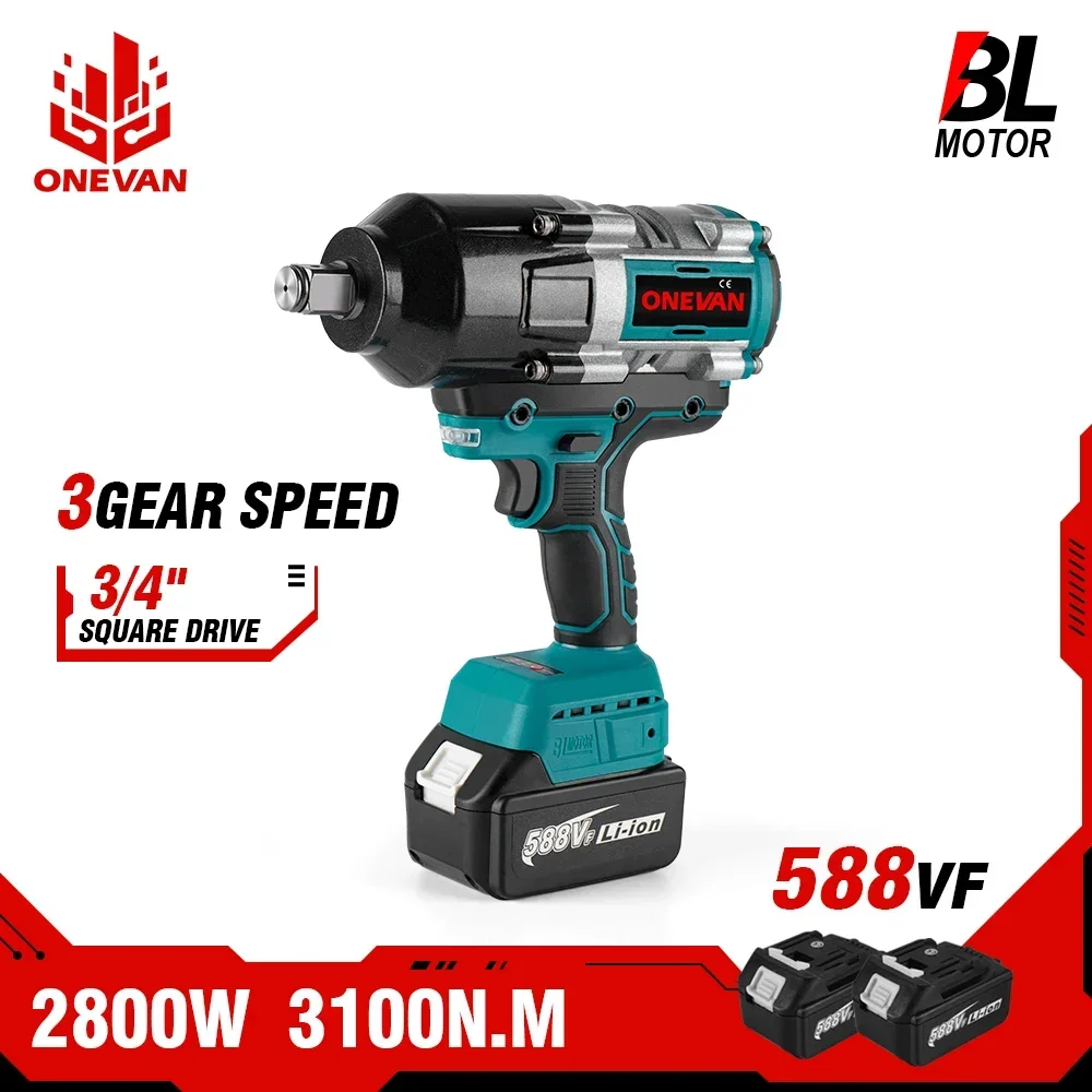 Onevan Brushless Impact Electric Wrench Cordless Wrench Handheld Power Tool para Makita in in 588vf Bateria 18v Bateria 3100nm