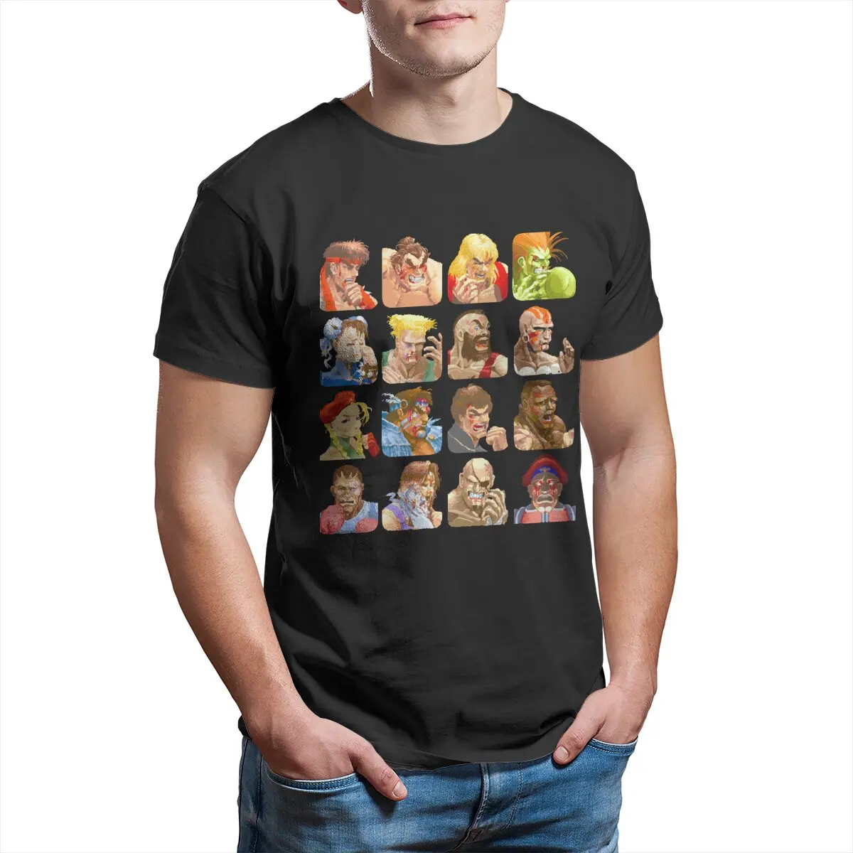 Men's Defeated Portraits Super Street Fighter video game T Shirts for men Pure Cotton printed Clothing Casual Unique T-Shirt