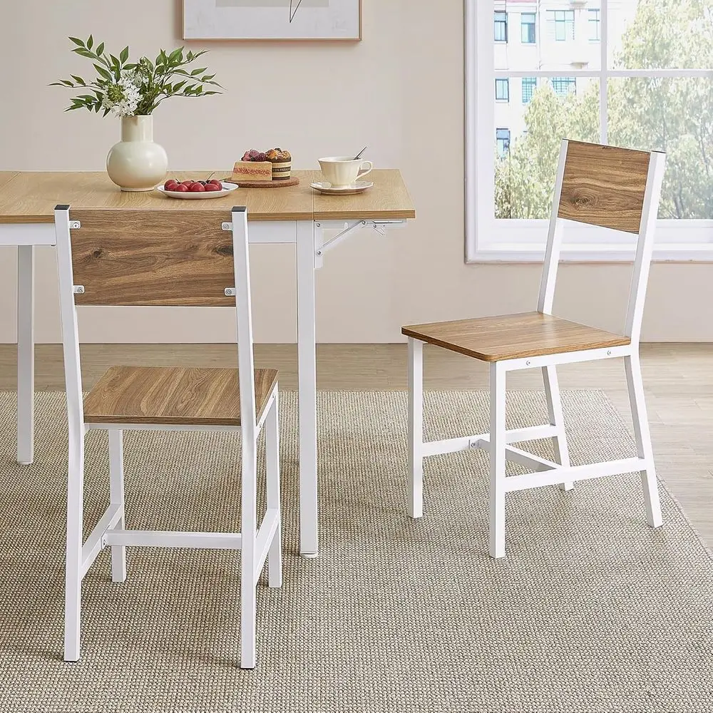 Rustic Wood and Metal Dining Chairs Set of 2, Comfortable Seats for Home, Kitchen, Bedroom, Living Room, Wheat Brown and Cloud W