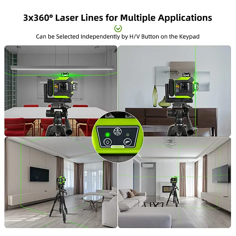 Huepar 12 Lines Laser Level 360 Self-Leveling Laser Level Green Beam with Power-Saving Outdoor Pulse Mode