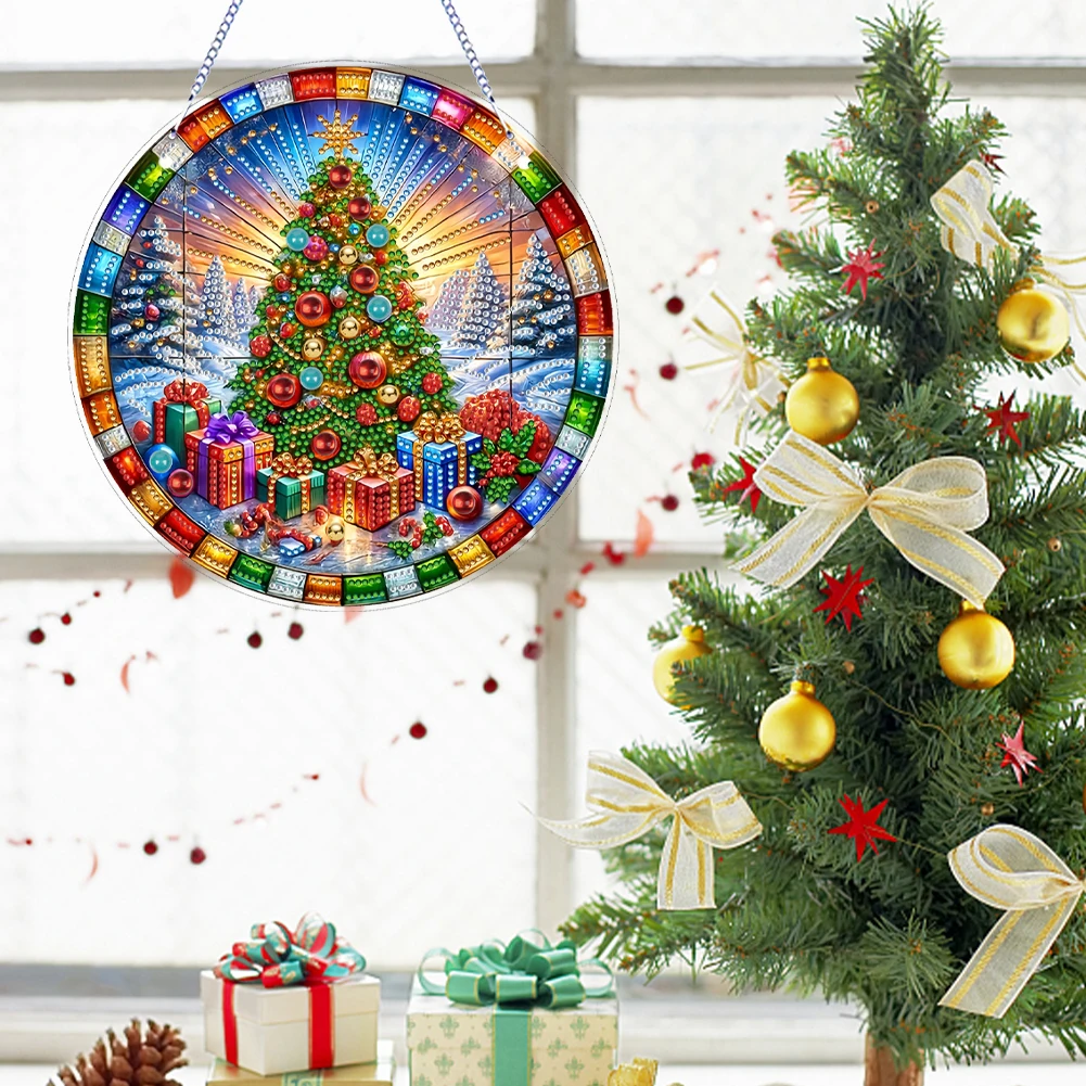 عيد الميلاد موضوع 2D/مسطحة DIY مزدوجة الوجهين معلقة الماس الفن أطقم حجر الراين الماس الفن نافذة المعلقات DIY بها بنفسك ديكور المنزل معلقة سحر #2