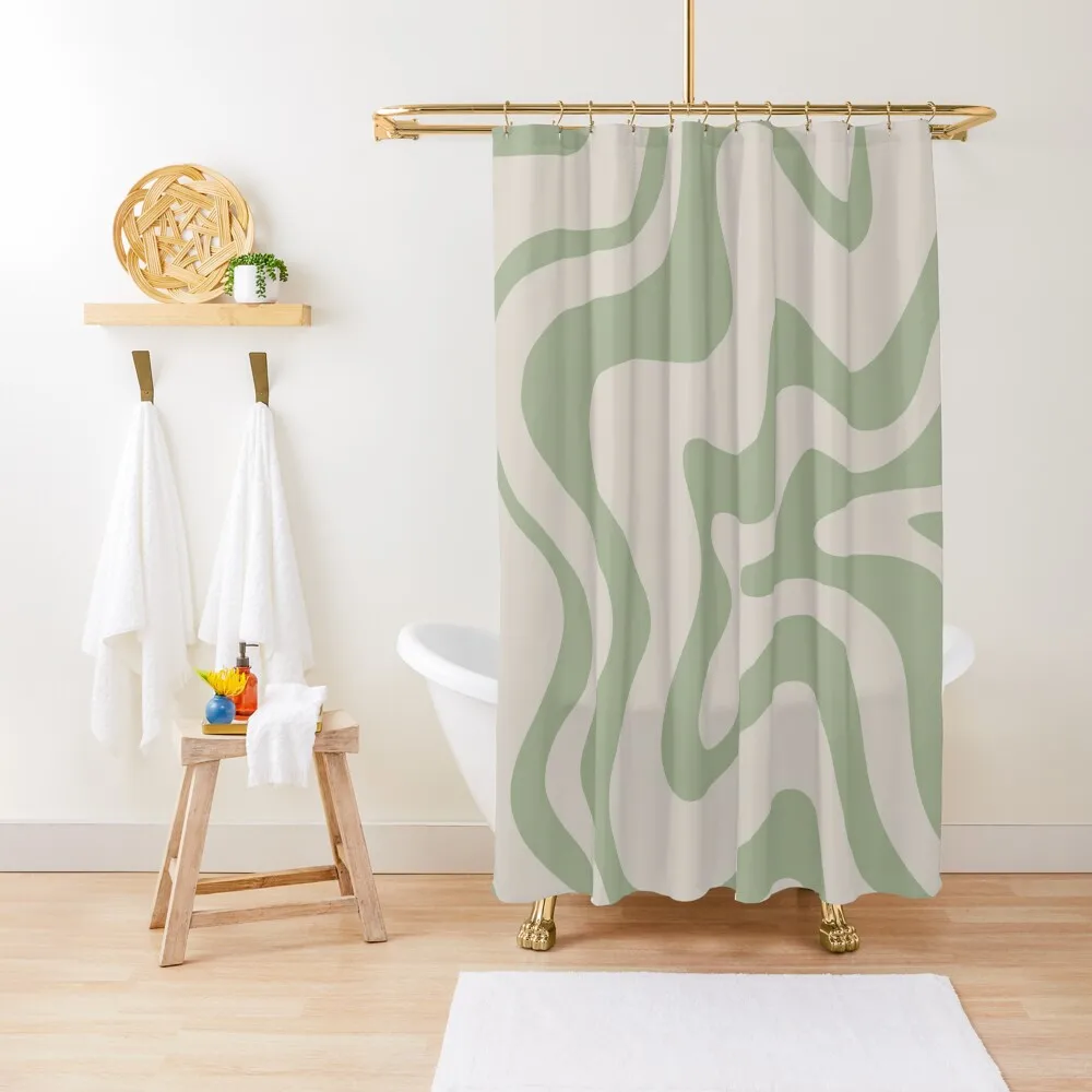 

Liquid Swirl Contemporary Abstract Pattern in Sage Green and Beige Shower Curtain Accessories For Shower And Services Curtain