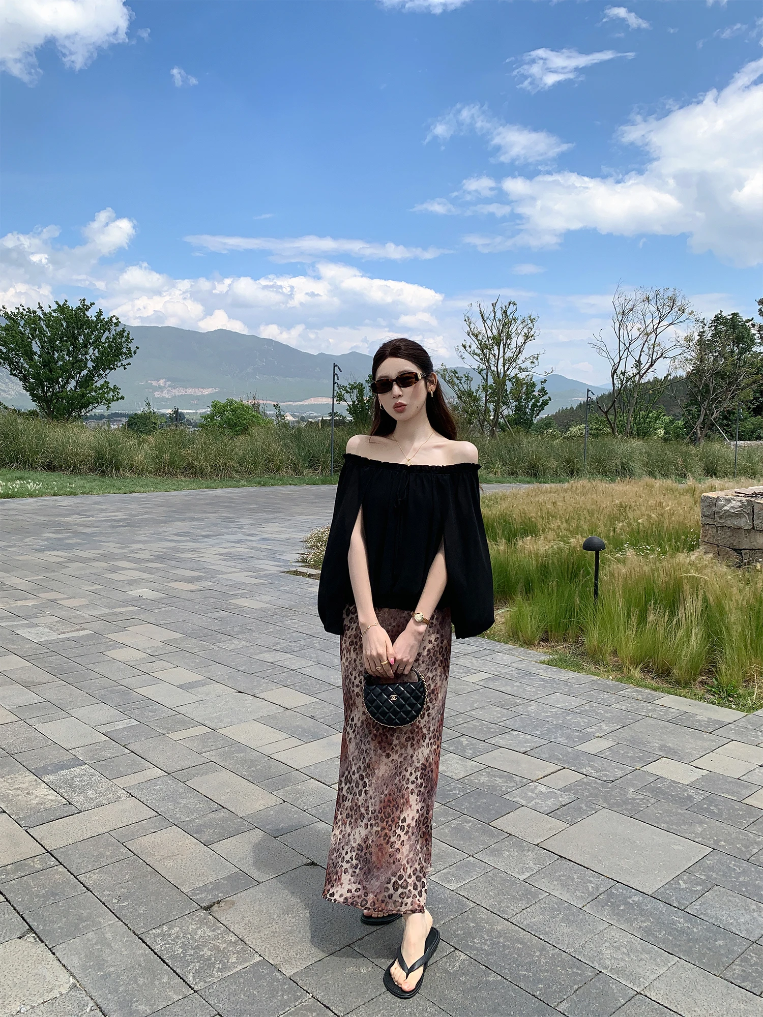 Pusumede High Waist Fish Tail Midi Skirt Women's Coffee Color Leopard Print Half Body Skirt Covering Hip Sexy Butt Covering