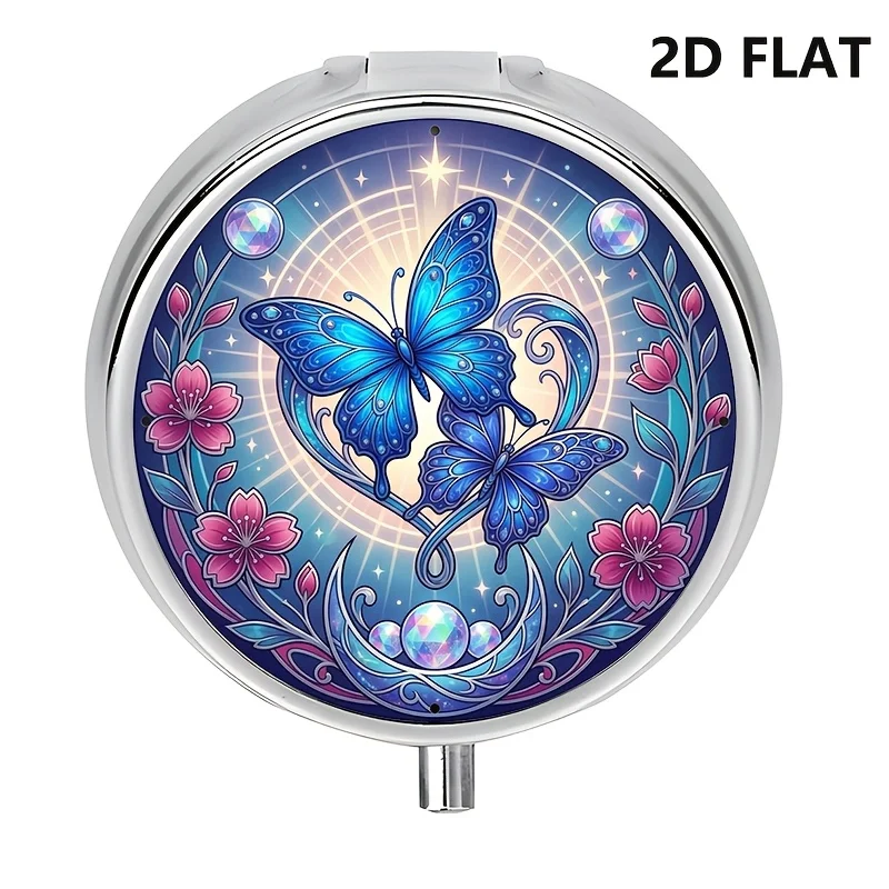 Single pack, flat pink floral round three-compartment design box, compact daily storage box, soft and non-glare, can be used as a special occasion or birthday gift, made of metal