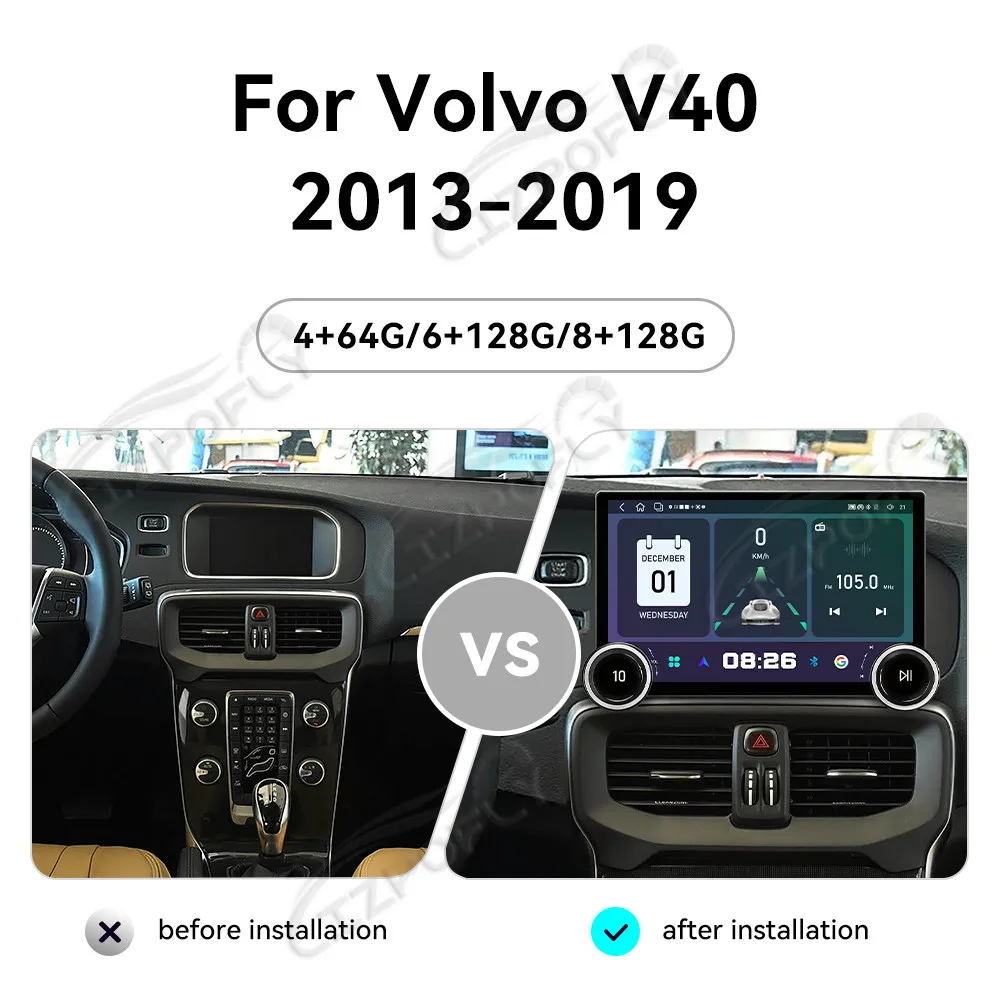 

Автомагнитола Lizpofly Upgrade 11.5 дюймов для Volvo V40 2013–2019 с беспроводными Carplay и Android Auto, сенсорным экраном и GPS-навигацией