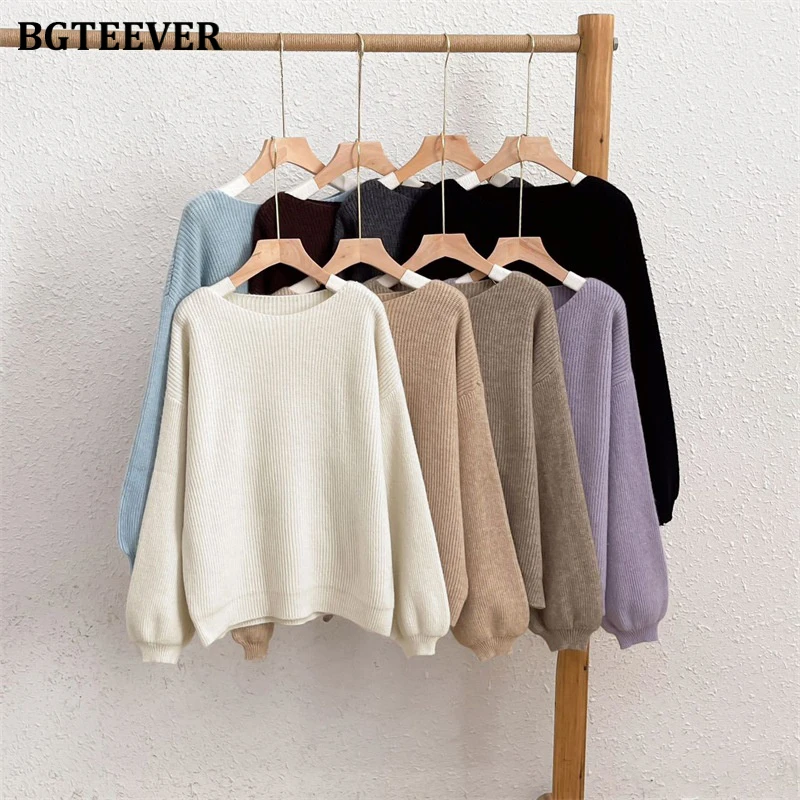 BGTEEVER Casual Ladies 2 Pieces Sweaters Set Long Sleeve Pullovers Tops & Wide Leg Trousers Autumn Winter Female Knitted Outfits