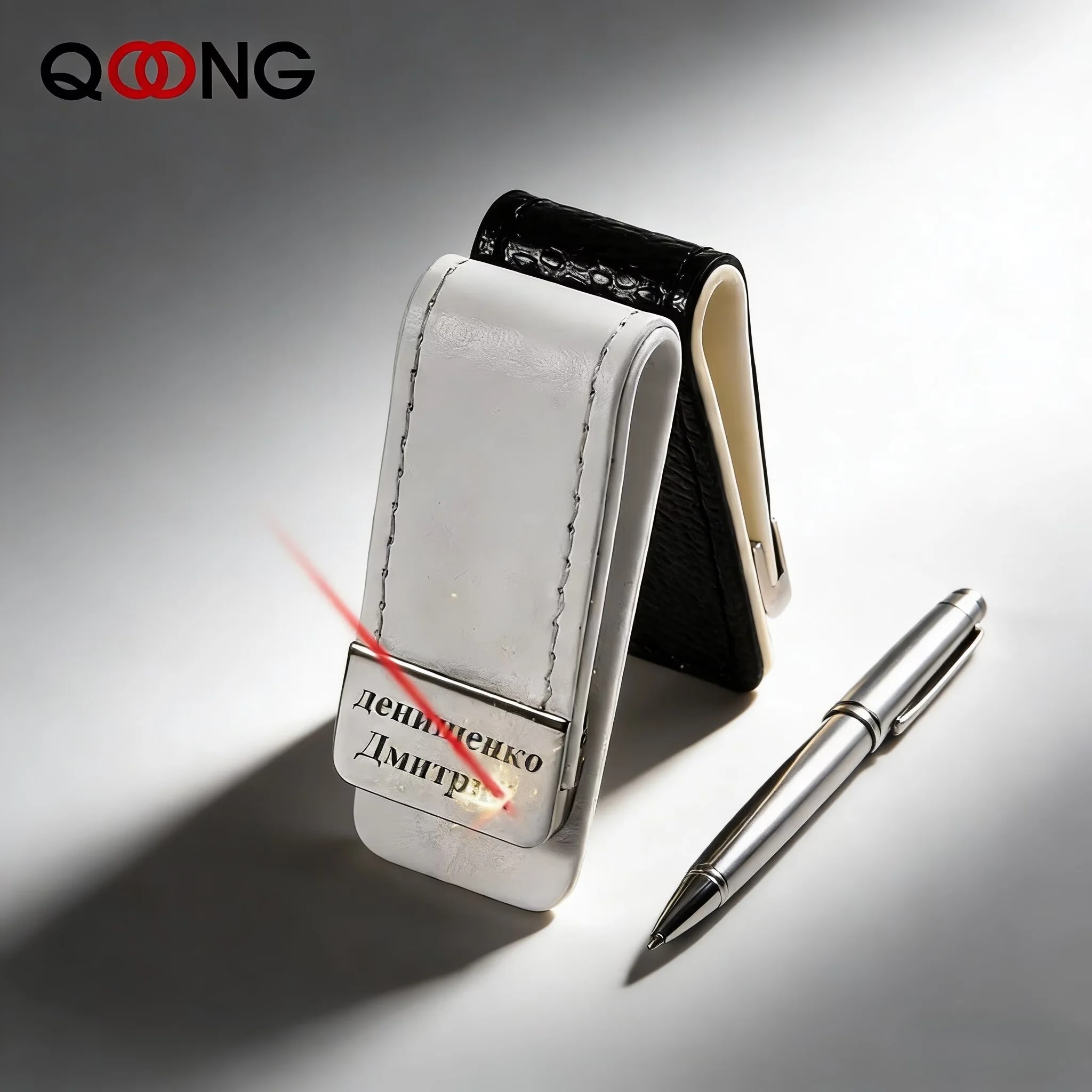 QOONG Custom Mens Leather Money Clip Wallet Women Slim Metal Money Holder Couple Safe Wallet Bill Clip Clamp for Money ML1-046