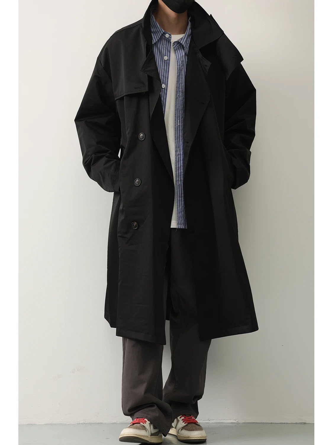 

LH Store Men's Long-Line Loose-Fit Casual Japanese Style Windbreaker Spring Autumn New Vintage Polyester Fiber Standard Fit