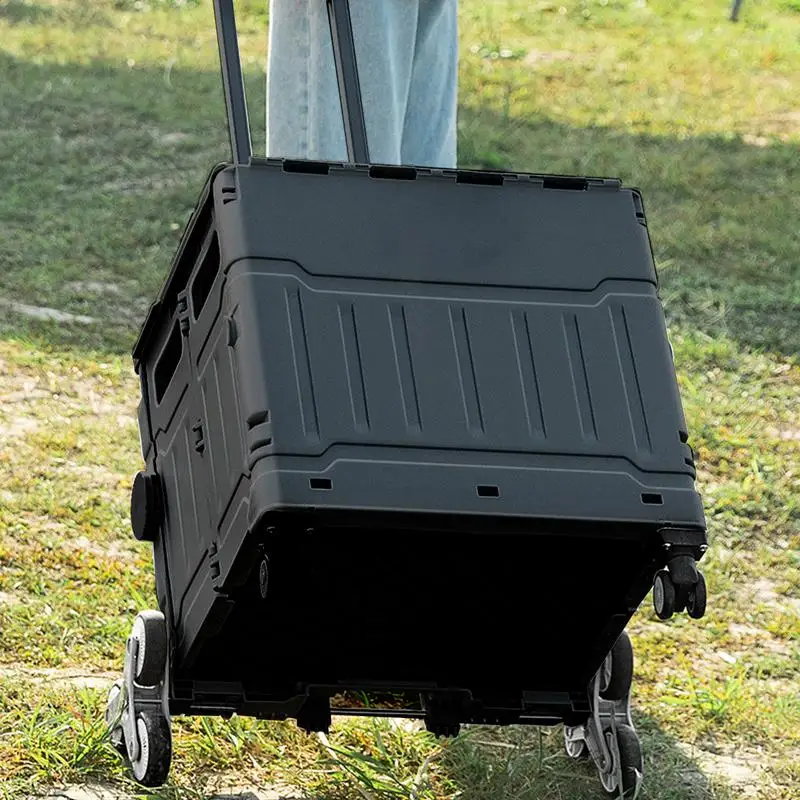 

Portable Grocery Shopping Cart Foldable Crate Crates Storage Stackable Storage Crate Foldable Bin With Wheels Black