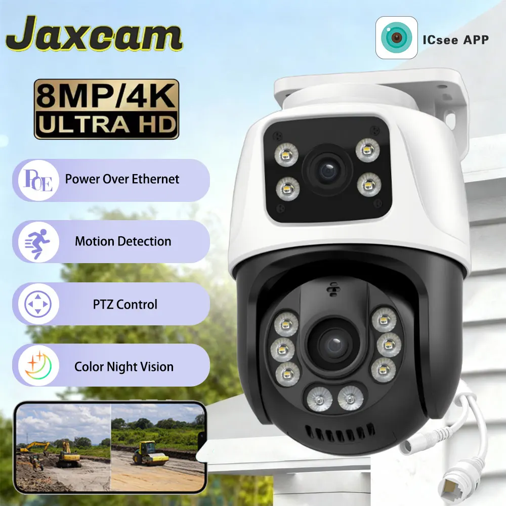 

ICsee 8MP POE Camera Dual Lens Two-way Audio Outdoor Waterproof HD Surveillance Camera System PTZ WIFI IP Home Security