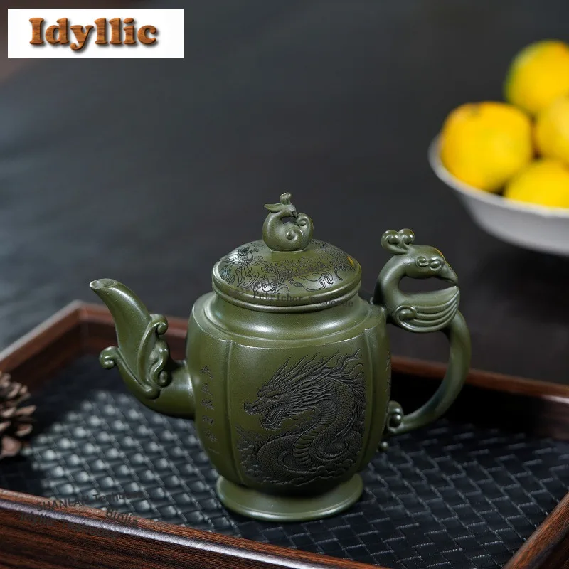

350ml Classic Yixing Purple Clay Teapots Handmade Dragon Phoenix Pot Raw Ore Green Mud Kettle Zisha Tea Set Cha Craft Gifts Gift