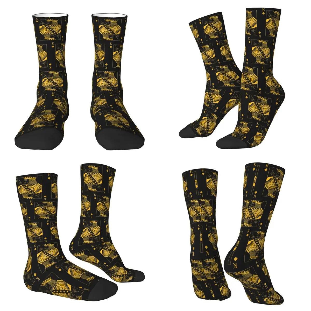 King Of Diamonds Black Poker Playing Card Socks Harajuku High Quality Stockings All Season Long Socks for Man Woman