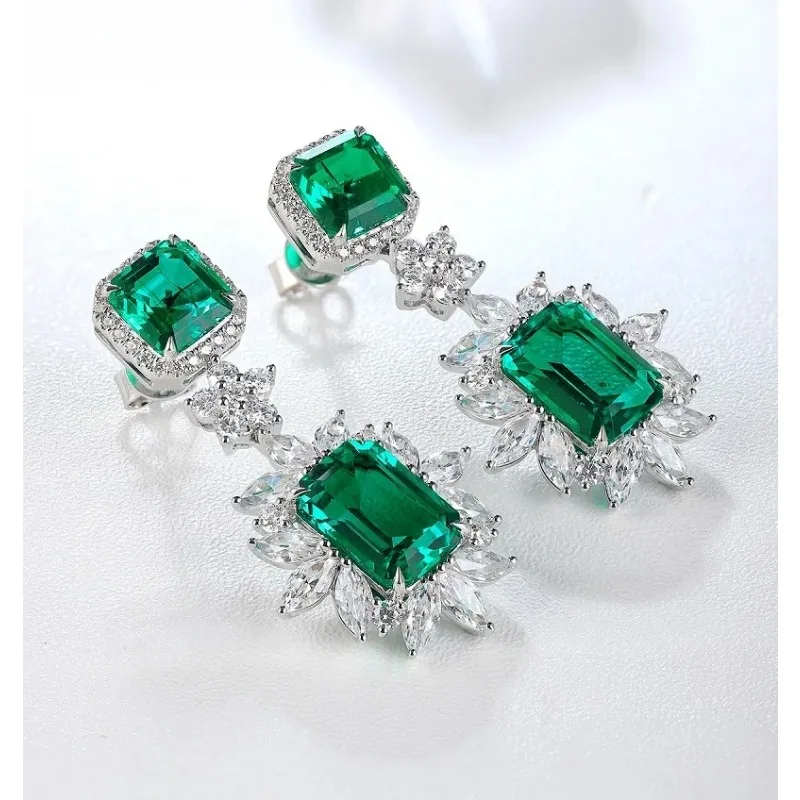 

RUIF New Arrival S925 Silver 8.33ct Hydrothemal Lab Grown Emerald Stainless Steel Earrings for Women