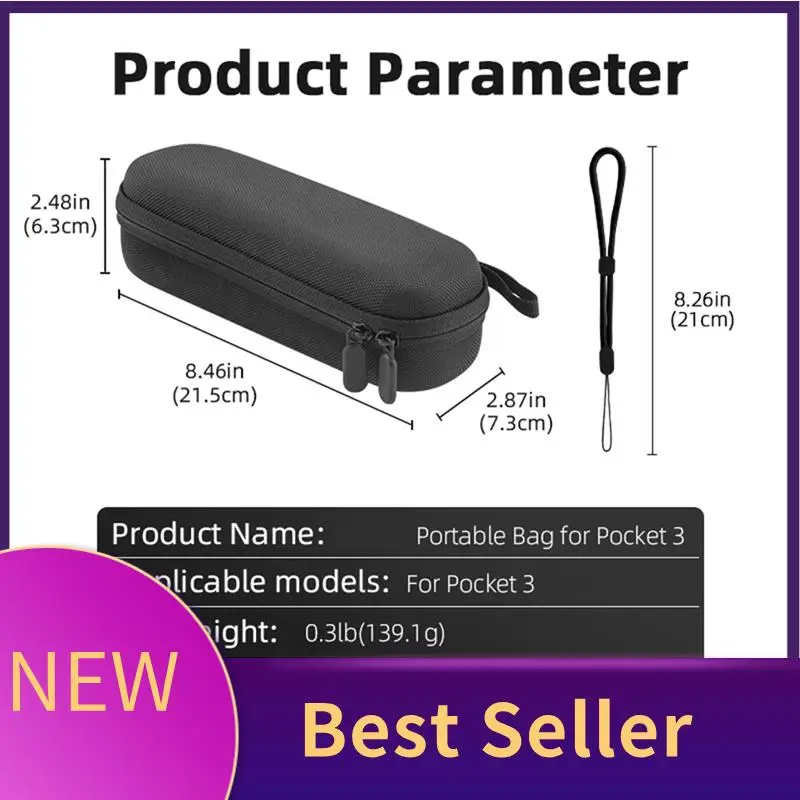 HFES – mallette de transport pour appareil photo, sac de rangement de protection de voyage avec sangle de suspension, mousqueton pour OSMO Pocket 3, pièces de rechange