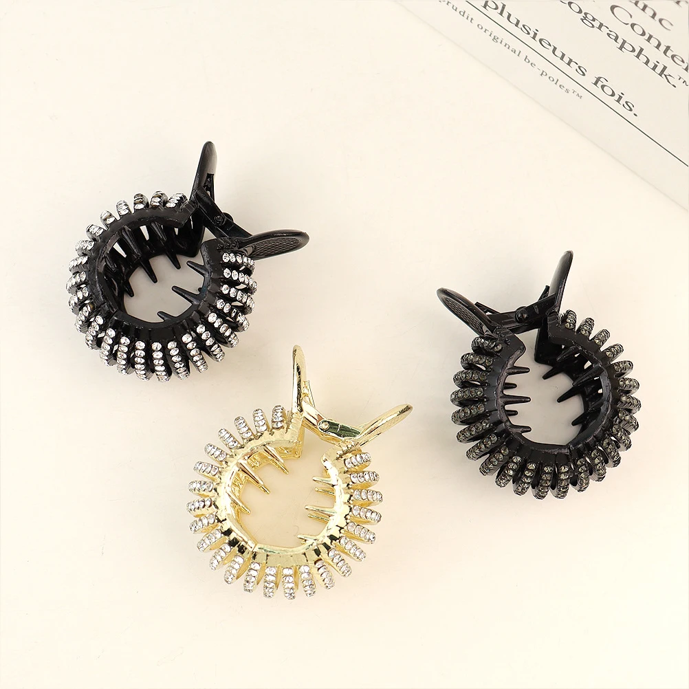 

3Pcs Pearl Rhinestone Hair Claw Clips Black White Color Thick Short Hair Ponytail Plastic Clamp Styling Accessories