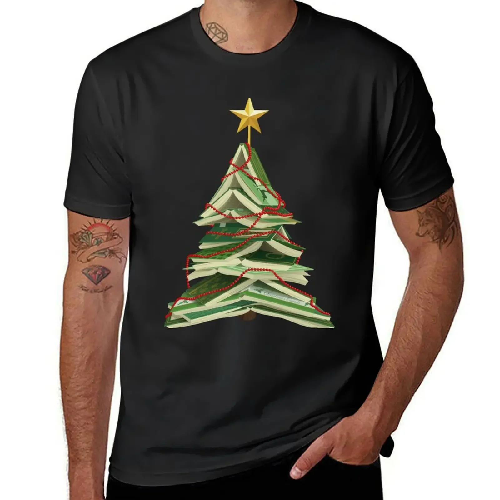 

Christmas Tree of Books T-Shirt summer shirt quick drying gifts for boyfriend mens fashion