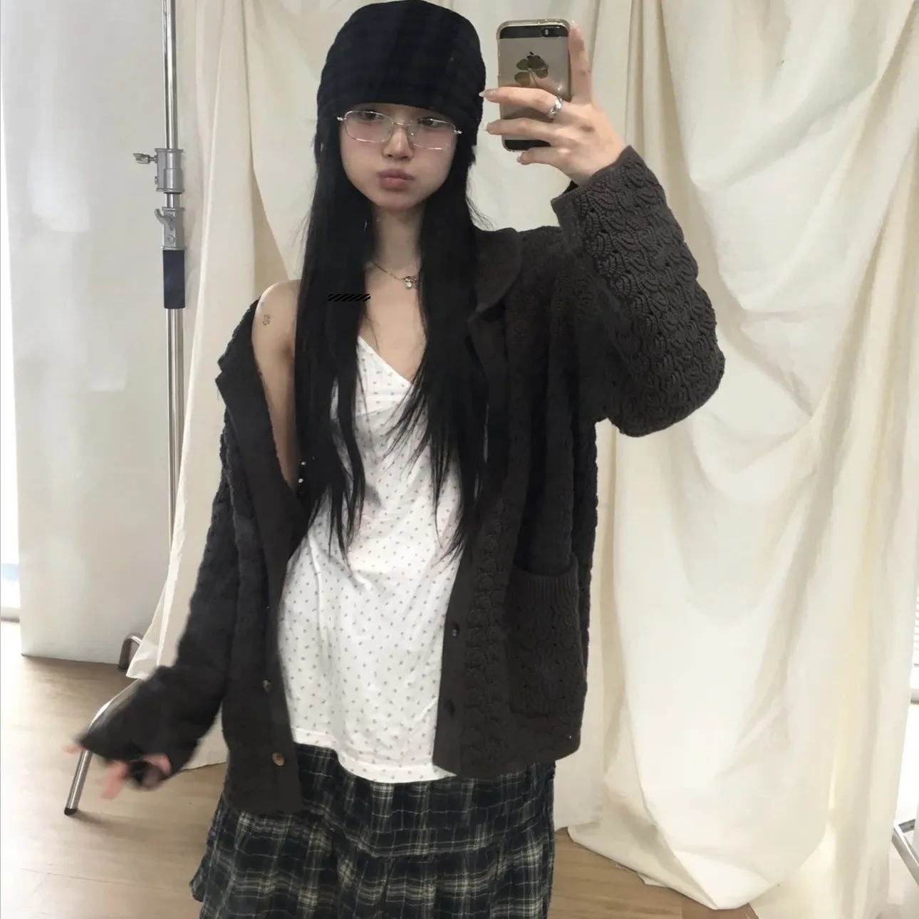 

Вязаный кардиган Coyseio из чистого хлопка в корейском стиле, с вырезами, длинный, повседневный, свободного кроя, для молодых женщин