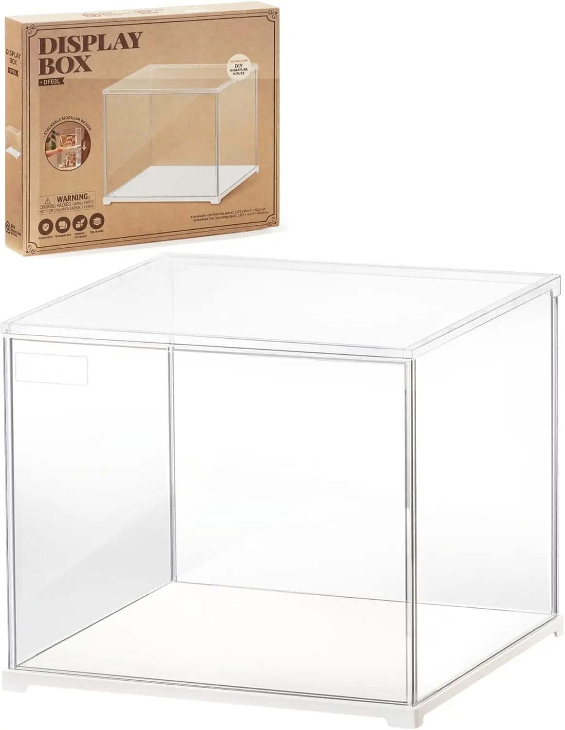 

Прозрачный акриловый демонстрационный бокс с белой подставкой, пылезащитный футляр для коллекционных предметов и моделей (11.3x9.3x9.6 дюймов)