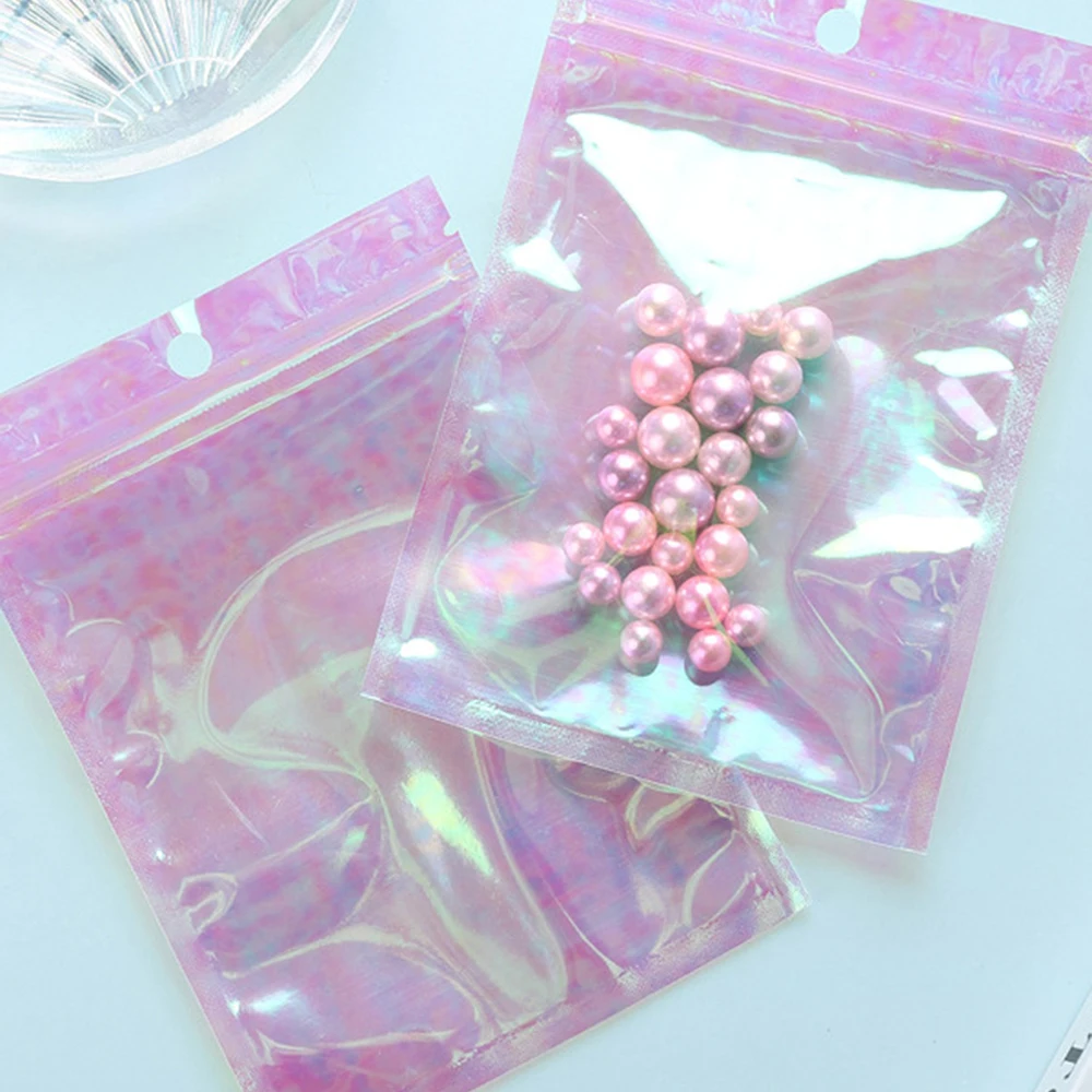 20pcs Storage Bag Rainbow Film Self Sealing Bag Beauty Packaging Bag Laser Sealed Pocket Transparent Zipper Bag Earring Sealing