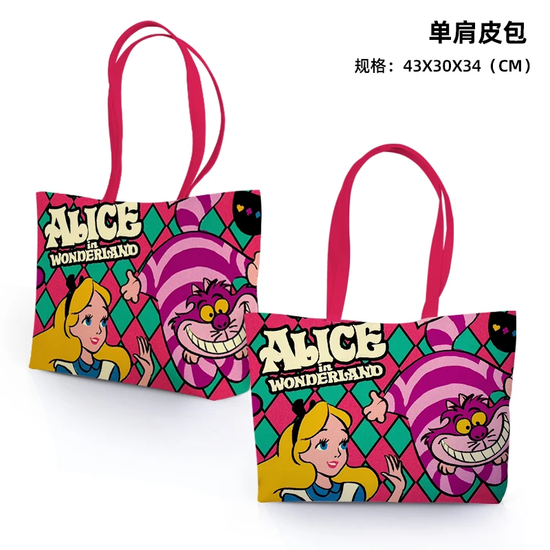 Disney Alice in Wonderland 7701 Anime Shoulder Bags Customized PU Cartoon Shopping Bag Casual Tote Storage Handbag Unisex Gift