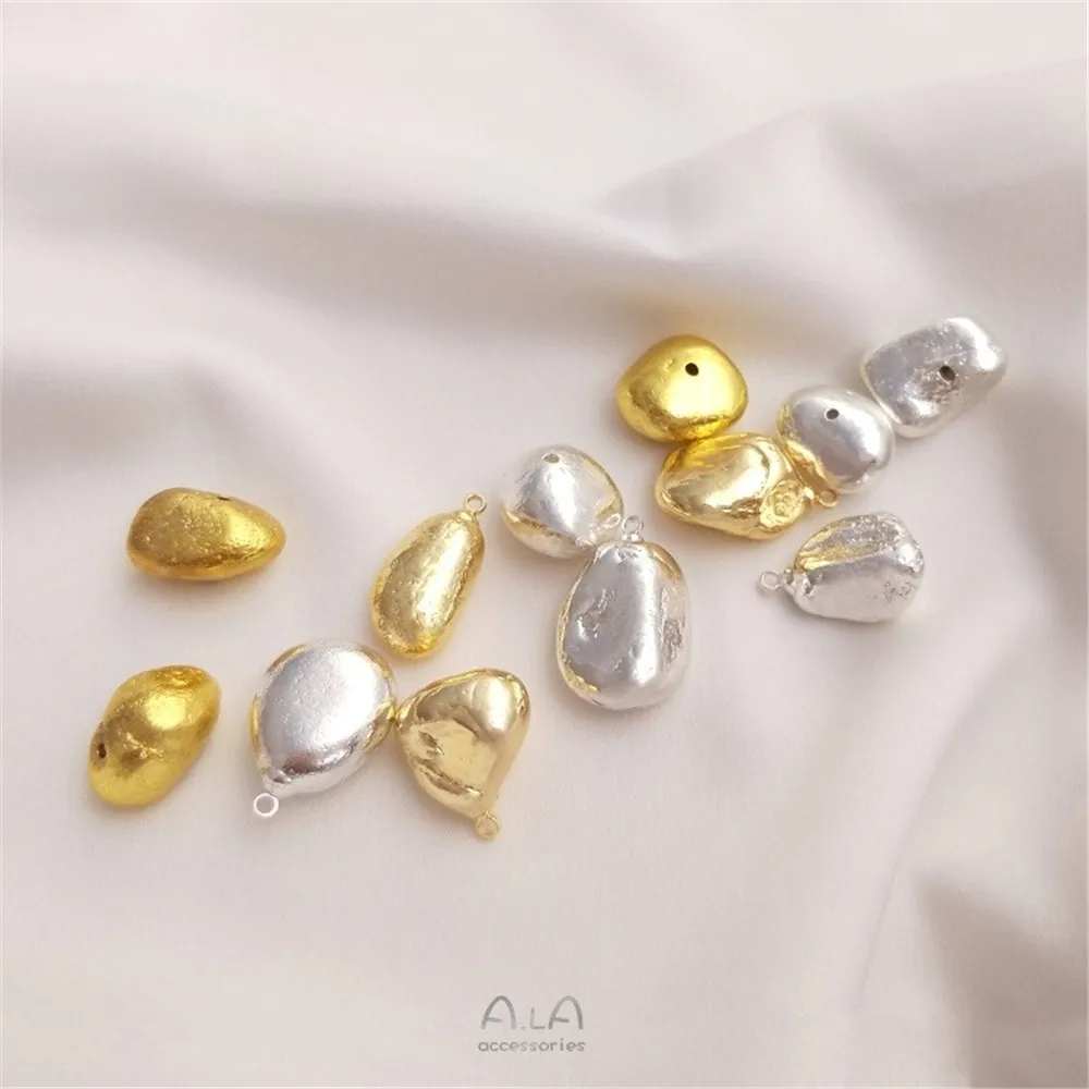 

Creek Stone-plated Real Gold Light Gold Silver Small Stone Pendant Color Preservation Loose Bead Diy Handmade Beadproof Pendant