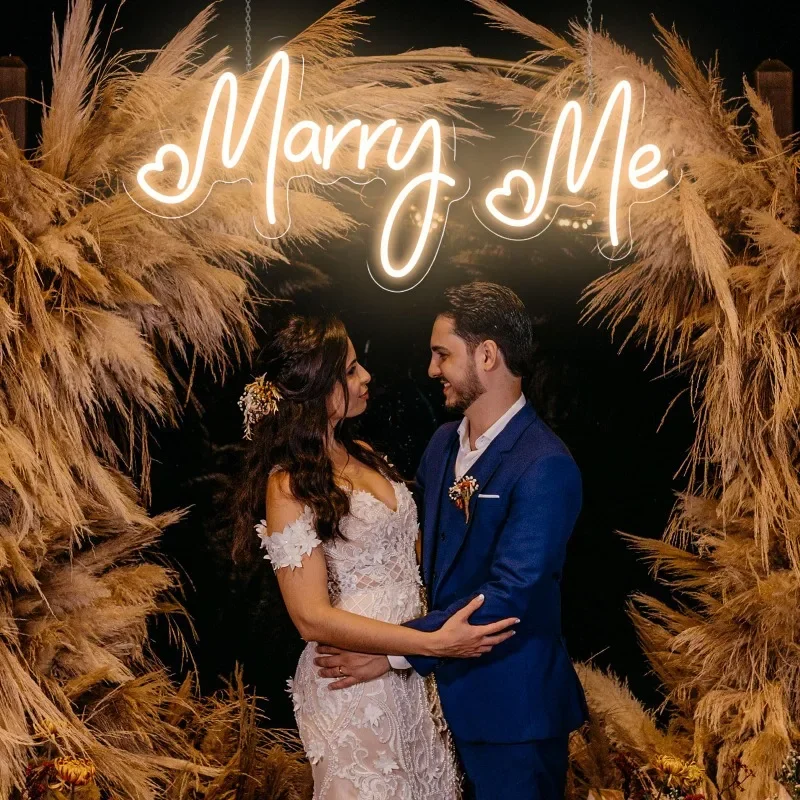 Enseigne au néon LED Marry Me, lettres lumineuses à intensité variable, grand design en deux pièces, décoration murale, chambre à coucher, proposition de mariage, fiançailles