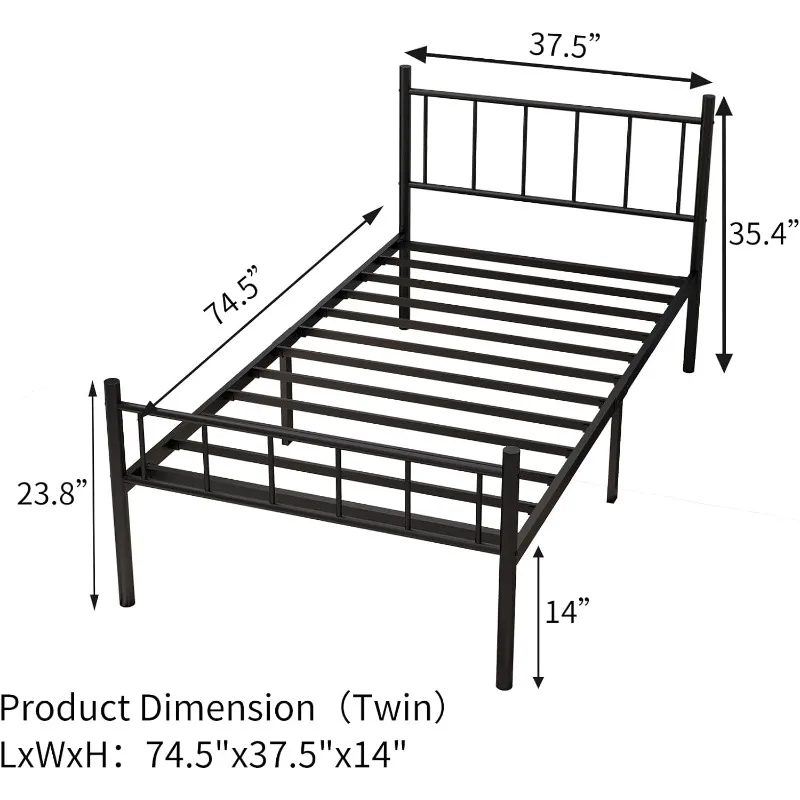 Platform Bed Frame with Headboard and Footboard,Heavy Duty Steel Slats Support Bed Frame, Metal Bed Frame Sturdy Footbed