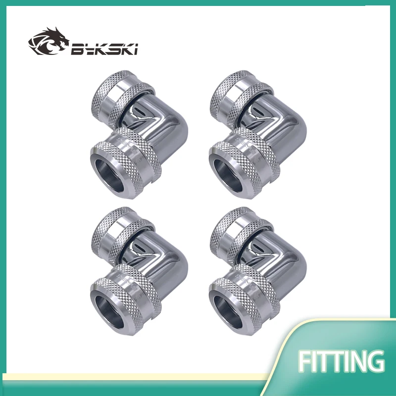 Bykski 4pcs/set Computer Water Cooling 90 Degree Fitting Use for OD12mm/OD14mm/OD16mm Tubing Hand Compression Copper Connector