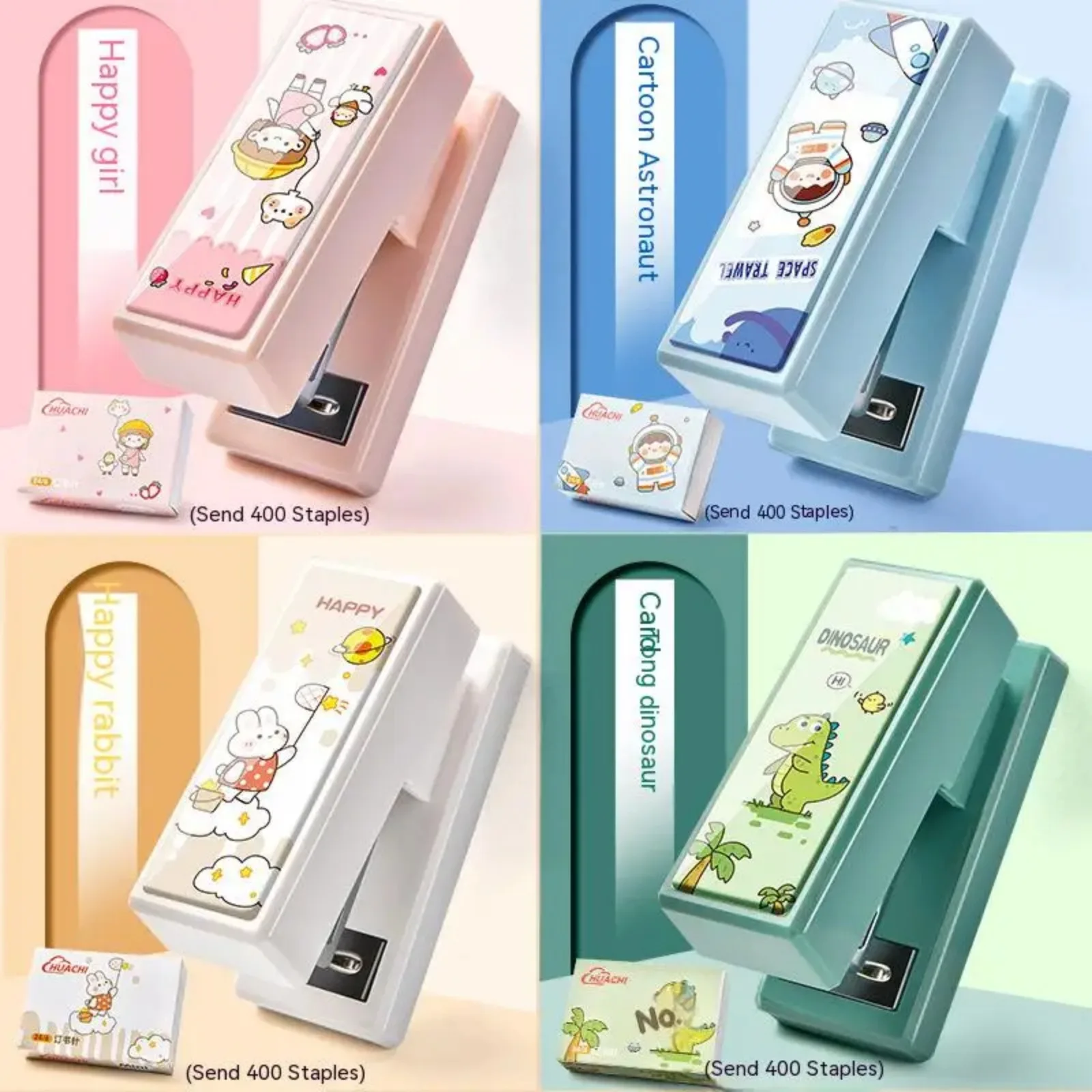 Kawaii kartun hewan Mini portabel Stapler Set dengan 400 buah Staples kertas Binder alat tulis kantor mengikat alat