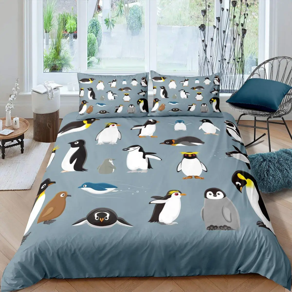 

Penguin Duvet Cover Set Antarctic Animals Bedding Set For Kids Boys Girls Cartoon Style King Size Winter Theme Comforter Cover