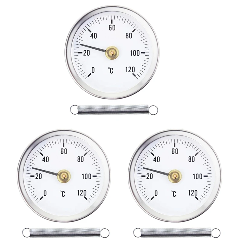 

Contact Pipe Thermometer For Accurate Hot Water Pipe Temperature Monitoring 63Mm Bimetal Silver White Thermometer 3PCS