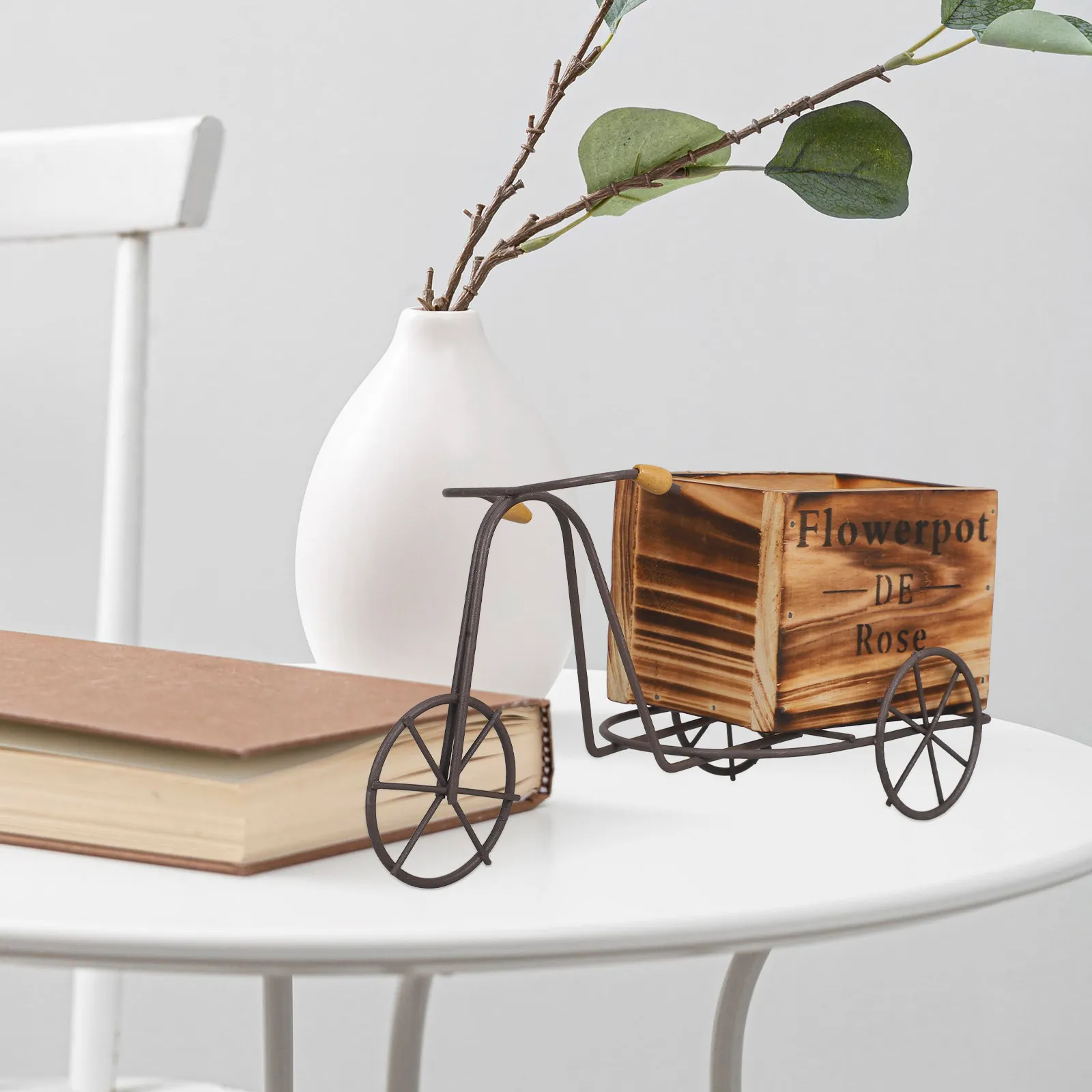 

Vintage Iron Bicycle Desktop Ornament Small Bike Flower Pot Retro Style Metal Planter Decoration Small Bicycle Planter