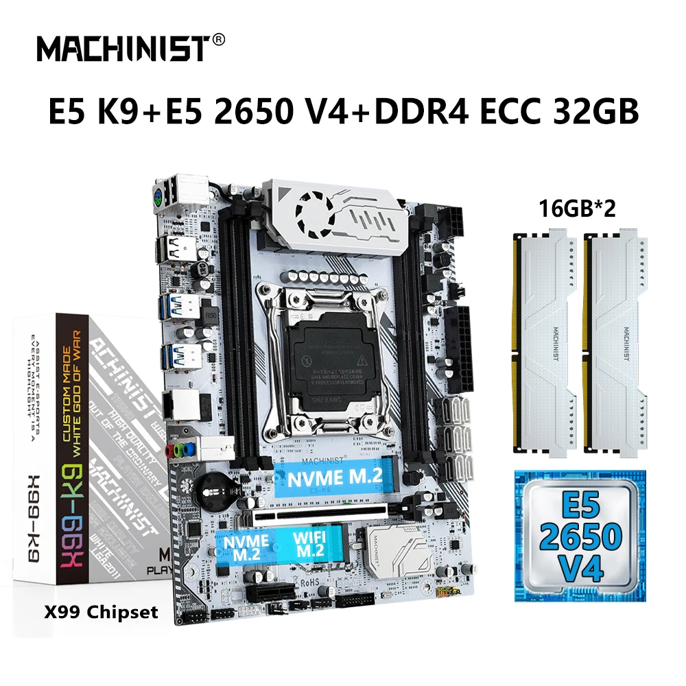 

MACHINIST X99 K9 Motherboard Kit LGA2011-3 Xeon E5 2650 V4 Combo Set CPU Processor 32GB DDR4 ECC RAM Memory NVME M.2 WIFI USB3.0