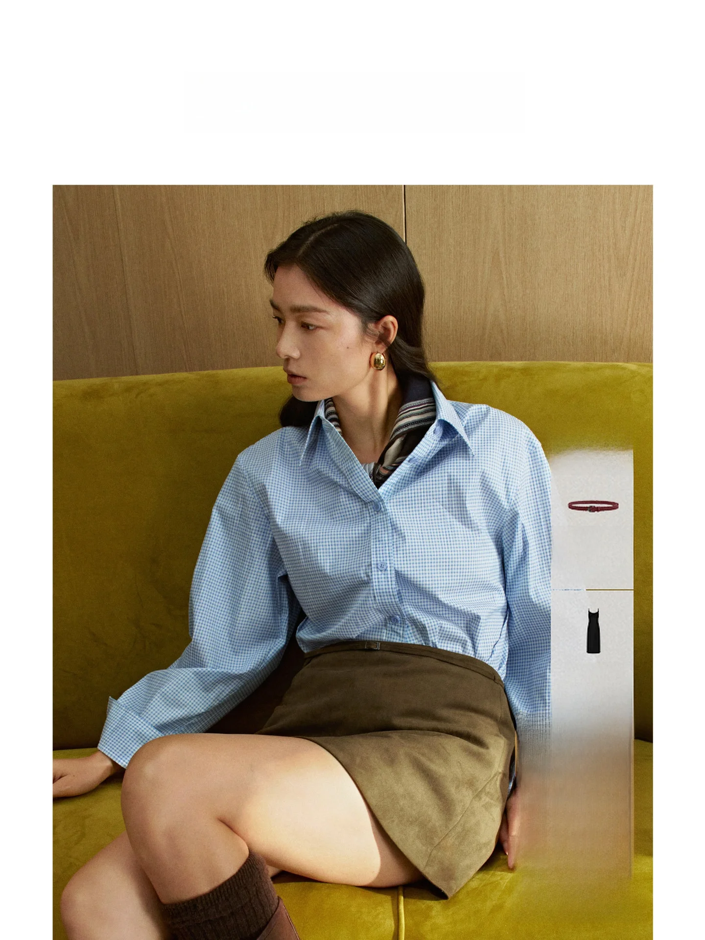 

ZhiZhi YuLiuChun Cotton Wide Fit irt Versatile Slimming Waist Design Spring New Sle Simple Color Busin Casual