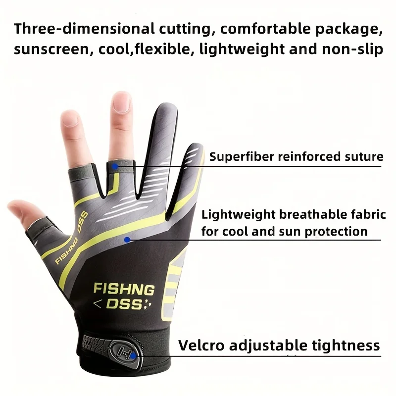 Anti-Rutsch-Angelhandschuhe, verschleißfest, für den Sommer, Outdoor, atmungsaktiv, zum Angeln, Radfahren, Sporthandschuhe, Angelbekleidung – Detail 3