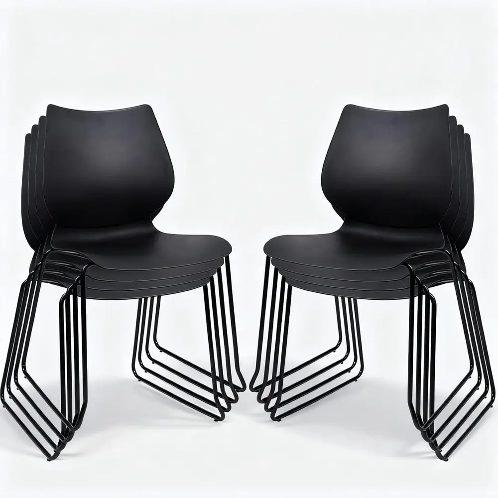 

Black Stackable Office Chairs with Metal Legs, Ideal for Conference, Waiting, and Training Rooms - 8 Pack