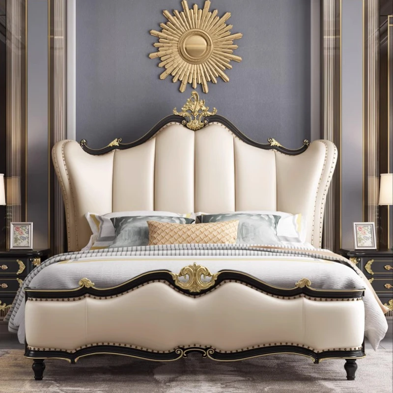 

European Luxury Pretty Double Bed Modern Elegant Leather Villa Princess Bed Queen Size Letto Matrimoniale Furniture Home