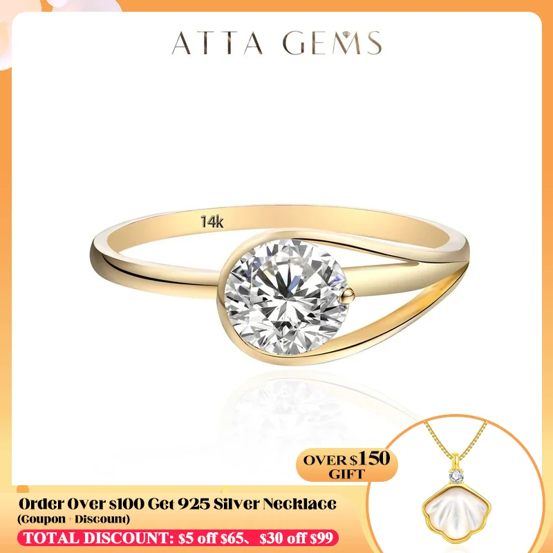 

ATTAGEMS New D Color Round 6.0mm Moissanite Ring Pure 10K 14K 18K Gold Luxurly Au585 Ring for Women Engagement Fine Jewelry Gift