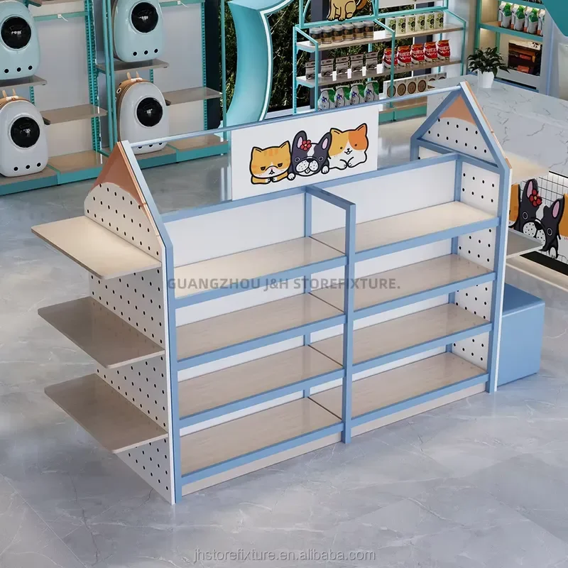 Cat Products Independent Island Shelves Modern Dog Furniture Wood Display with Storage Pet Shop Retail Display Stand